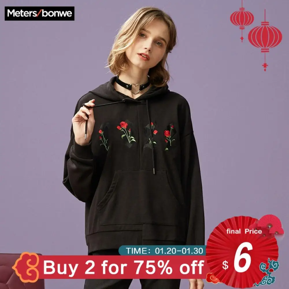  Metersbonwe Hoodies For Women Female Floral Printed Female Casual Sweatshirt 2019 New women's Sweet