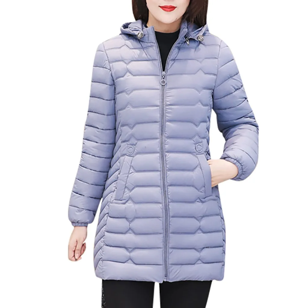 Женская зимняя одежда больших размеров Базовая куртка однотонное тонкое теплое тонкое пальто повседневные новые стильные хлопковые парки на молнии с длинными рукавами# J30 - Цвет: Blue