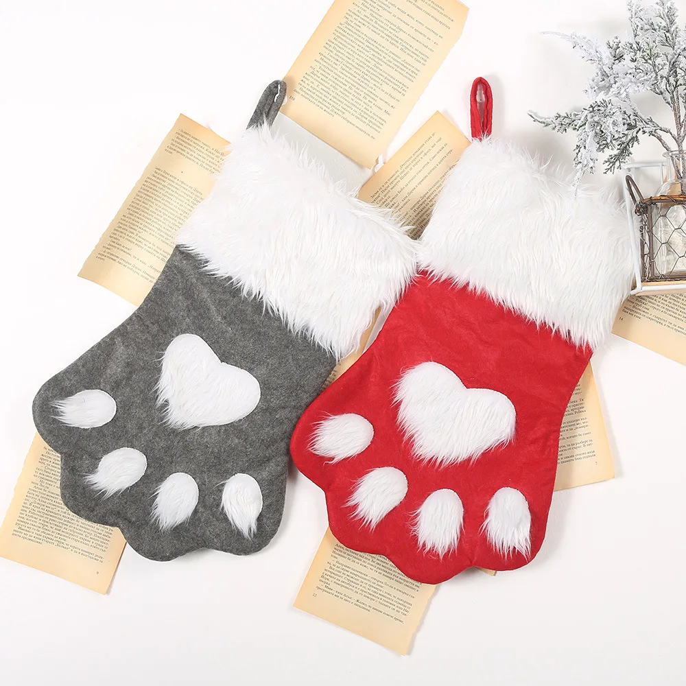 

Red Grey Pet Christmas Stocking Children's Candy Socks Santa Gifts Holder Kids Xmas Gift Bag Christmas Eve Apple Bag Xmas Decors
