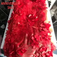 Горячая большой кружева красного цвета 3d цветок кружева вышитые ткани хороший дизайн нигерийская леди