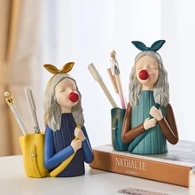 

Nordic Bubble Girl Resin Desk Organizer Creative Pen Holder Home Living Room Art Ornaments Accessories Office School Supplies