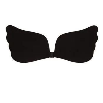 

Women Black Winged Silicone Chest Patch One Piece Wire Free Bra Front Buckle Breathable Seamless Without Strap Bra