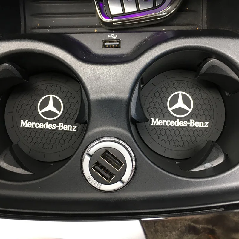 

2pcs Car-Styling Silicone Car non-slip coaster Mat Case For Mercedes benz AMG A B R G Class GLK GLA C200 E200 Car Accessories