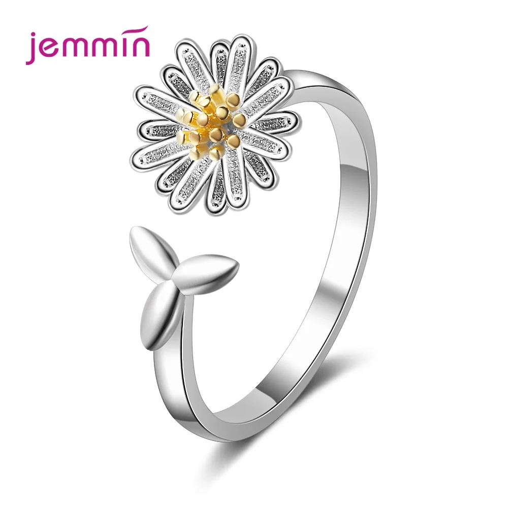 925 Sterling Silver Daisy Sun Flower Open Ring For Women Jewelry 