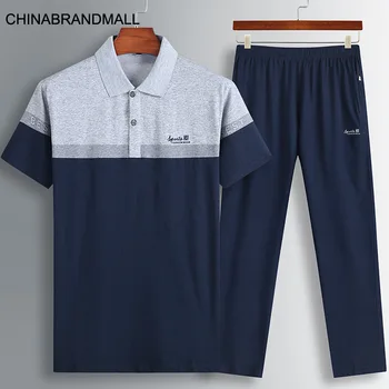 

Plus Fat Plus Male Short Sleeve T Shirt Trousers Thin Section Suit Fat Man Fat Sportswear Big Size Loose Two-piece Set