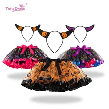 Детская юбка с рисунком тыквы для Хэллоуина привидение, паук «летучая мышь», юбка-американка с принтом в виде юбка-пачка для маленьких девочек, костюм с бантом ручной работы вечерние Одежда