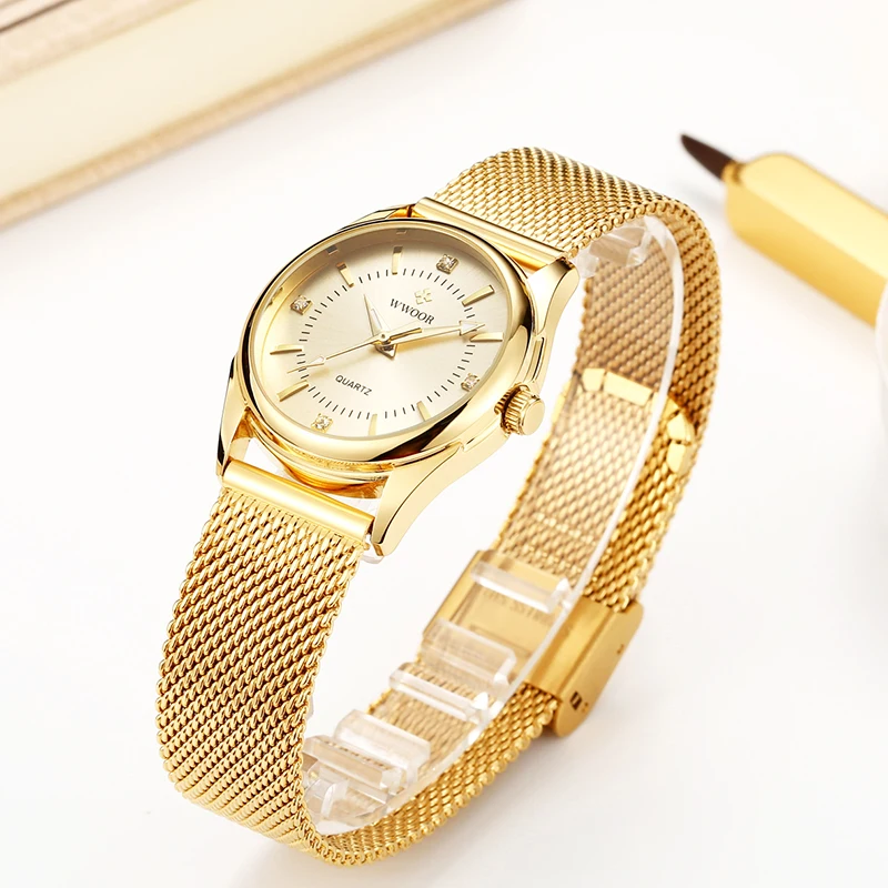 WWOOR Watch For Women's Japanese Quartz Movement Wristwatch Top Brand Luxury Ladies Gold Dress Waterproof Watch Relogio Feminino