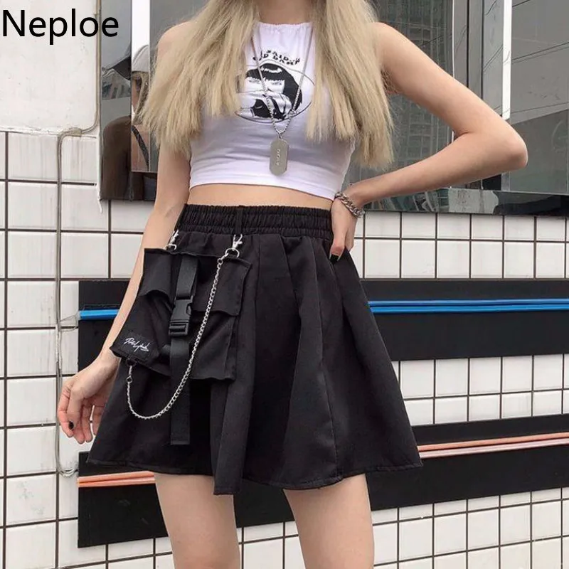  Neploe Korean Preppy Style High Waist Pleated Jupe 2020 News Wild A Line Pocket Femme Skirts Beach 