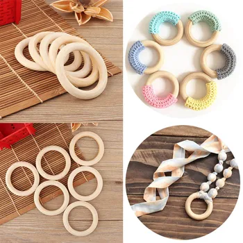 

DHL 50bag 60pcs/bag 70mm Natural Wooden Baby Teething Rings Necklace Bracelet For 3-12 Month Infants Tooth Care Products