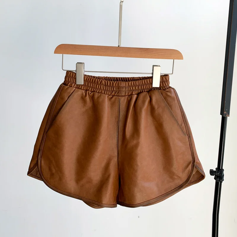 

2020 New Leather Shorts Sheepskin Elastic Waist Wide Leg In Autumn Winter