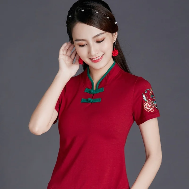 Women Chinese Shirt Ladies Chinese Tops Women Chinese T Shirt Oblique Shanghai Shirt Qipao Cheongsam Top Style Clothing