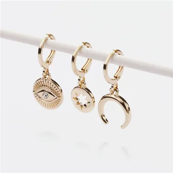 

New Jewelry Designs Star Moon Evil Eye Pendant Huggies Earrings Mini Hoop Earring Set of 3