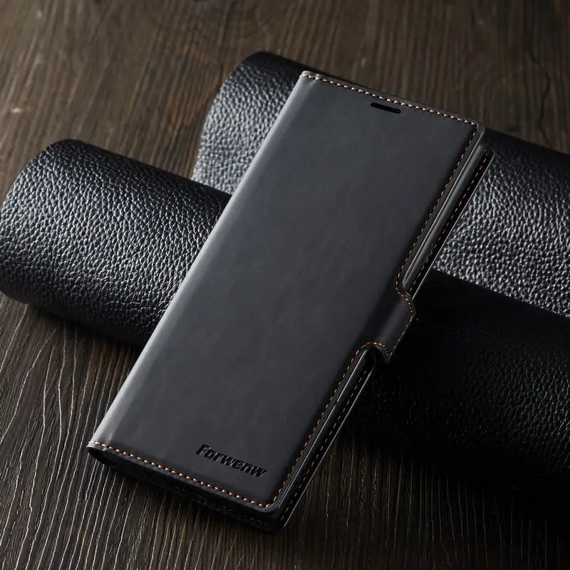 Black Чехол для samsung Galaxy Note 10 Plus, роскошный, с магнитной застежкой простой, матовый кошелек для телефона samsung Note 10 Plus Etui - Цвет: Black