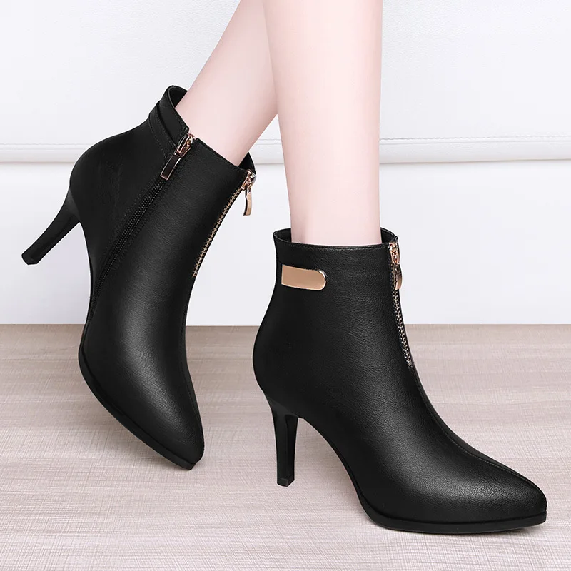 

2019 Autumn And Winter New Products Women's Boots Western Style Pointed-Toe Thin Heeled Simple Double Zip-Solid Color WOMEN'S Bo