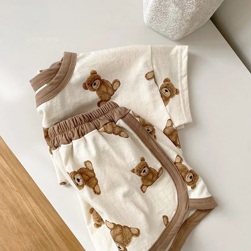 Baby Clothing Set cheap Spring New Toddler Baby Clothing Set Summer Short Sleeve T Shirt + Shorts 2pcs Cute Bear Print Boys Clothes Baby Girl Outfits sun baby clothing set