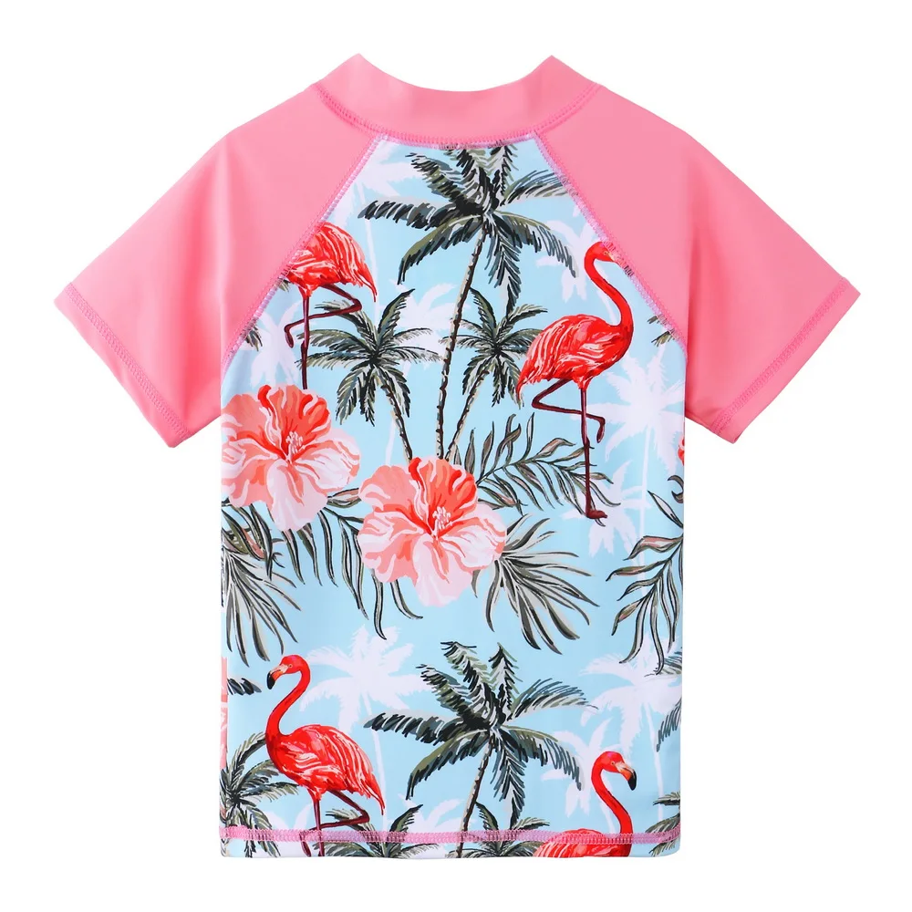 Girls Swimsuit Two Pieces Set Short Sleeve Rash Guards UPF 50+ UV Protective Swimwear Summer Beach Bathing Suit Costume