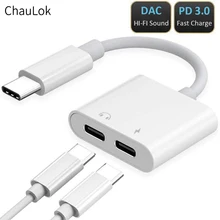 Dual Type C USB C Splitter with DAC 2 in 1 Audio and Charging Converter Adapter for Pixel 2 3  4XL Galaxy S10 9 8 Huawei P30 Pro