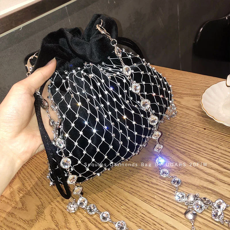 

Luxury velvet Diamond Ladies Design Diamonds Pearl Handle Women Party Handbag Chain Purse Shoulder Crossbody Bag Female Bosla