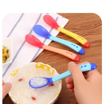 

3 Colors Temperature Sensing Spoon for Kids Boys Girls Silicone Spoon Feeding Baby Spoons Toddler Flatware