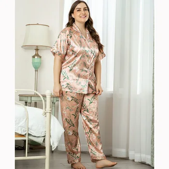 

Short Sleeve Satin Silk Pajamas Women Summer Pajama Sets Silk Pijama Sleepwear Pyjamas Plus Size XL-4XL Nightwear Set