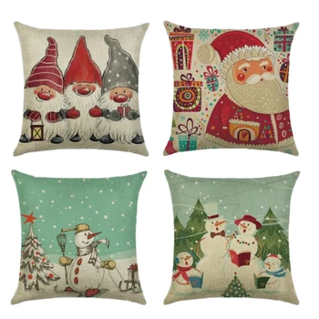 

Christmas Pillow Case Santa Snowman Cotton Linen Sofa Car Throw Cushion Cover Home Decor Cartoon Hug Pillowcase