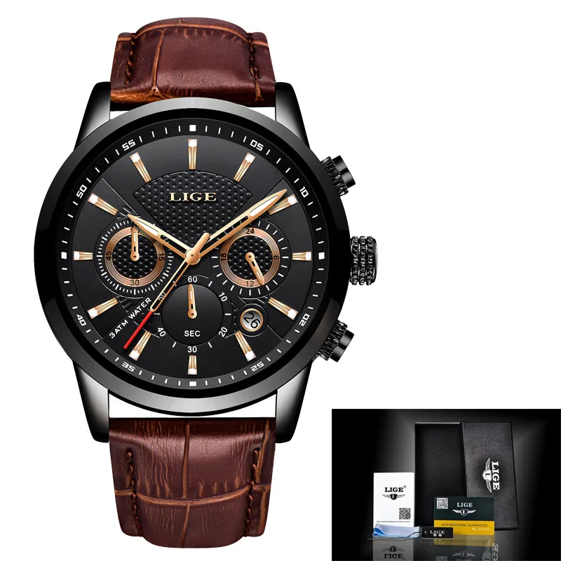LIGE новые часы мужские модные спортивные кварцевые часы мужские часы Роскошные брендовые кожаные деловые водонепроницаемые часы Relogio Masculino - Цвет: 2