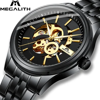 

MEGALITH Mens Watches Relogio Masculino AutomáTico 2019 Mechanical Watch Automatic Black Wristwatch Stainless Steel Strap 8079