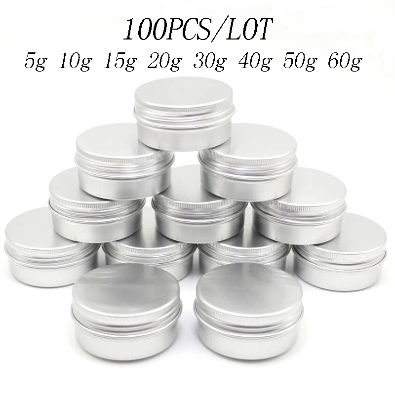 100PCS 5g-60g Aluminum Tin Jars Metal 50ml Empty Cosmetic Face Care Eye Cream Lip Balm Gloss Packaging aluminum tins cans cosmetic pot jars