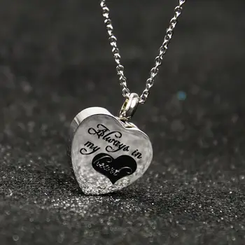 

Stainless Steel Heart Pendant Cremation Jewelry Always on My mind Forever In My Heart Pet Memorial Urn Necklace Ashes Keepsake