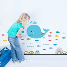 Мультфильм океаны животное Настенная Наклейка в детскую стену декоративные ванная комната украшение для туалета милый КИТ детские наклейки