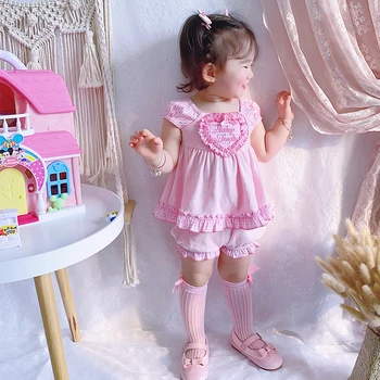 

ST Custom-made Baby Girl Set Cotton Cute Pink Doll Western Style Short Sleeve Summer Style Shirt Fashion Children Princess Sets