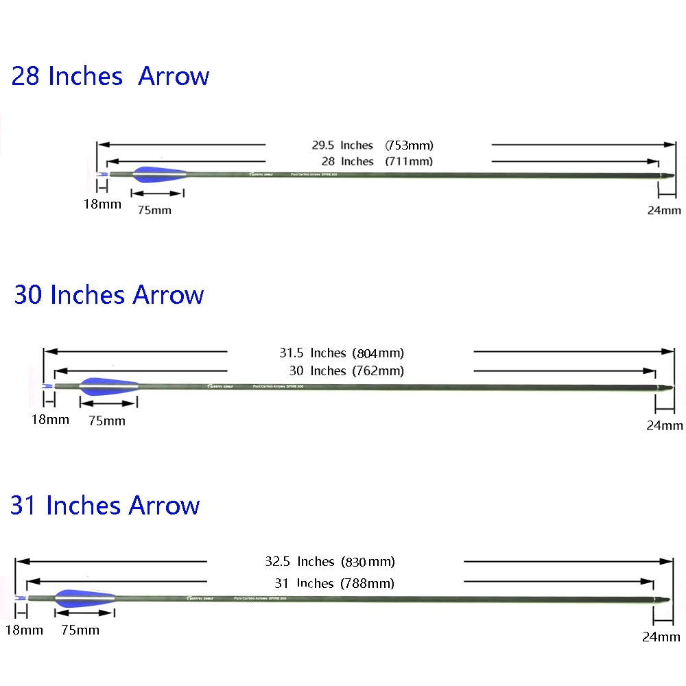 Pure Carbon Arrows 300 400 Spine 28"30"31" Archery Shooting Adjustable Nocks for Compound Bow & Recurve bow arrow Hunting