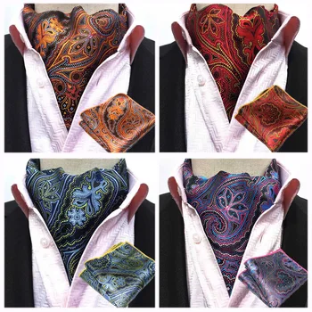 

Men Stylish Paisley Floral Cravat Ascot Necktie Matching Hanky Pocket Square Set HZTIE0517