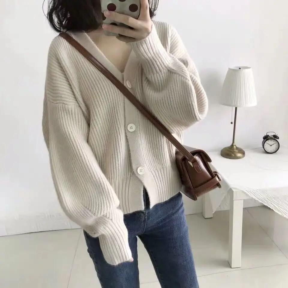 

Autumn Fashion Loose Cardigan Women Basic Knitted Cardigans Casual Long Sleeve Solid Knitted Sweater Coat Female Jacket Overcoat