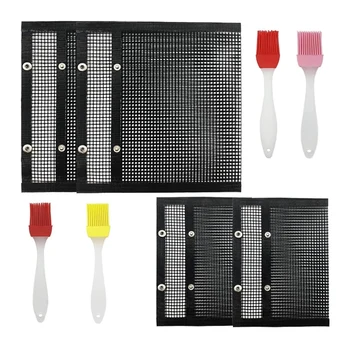 

4 Packs Reusable BBQ Grill Mesh Bag-Multi Size Non-Stick BBQ Baked Bag with Silicone Brush Grilling Baking Mesh