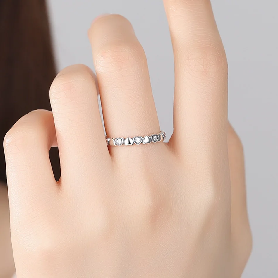 ELESHE Оригинальное 925 пробы Серебряное кольцо на палец, с украшением в виде кристаллов стекируемые «любовь навсегда» Сердце кольца для Для женщин свадебное украшение бижутерия