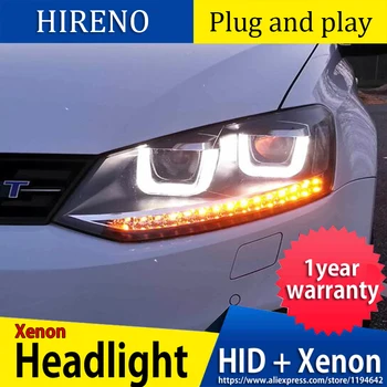 

Car Styling Head Lamp Case For VW Polo Headlights 2010-2016 U Angel Eyes Daytime Running Light Flowing Turn Signal HeadLight