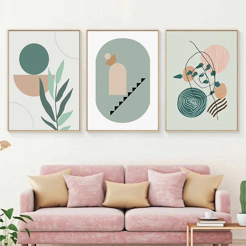 

Simple modern Morandi color abstract geometric lines Nordic small fresh art living room porch decorative painting canvas picture