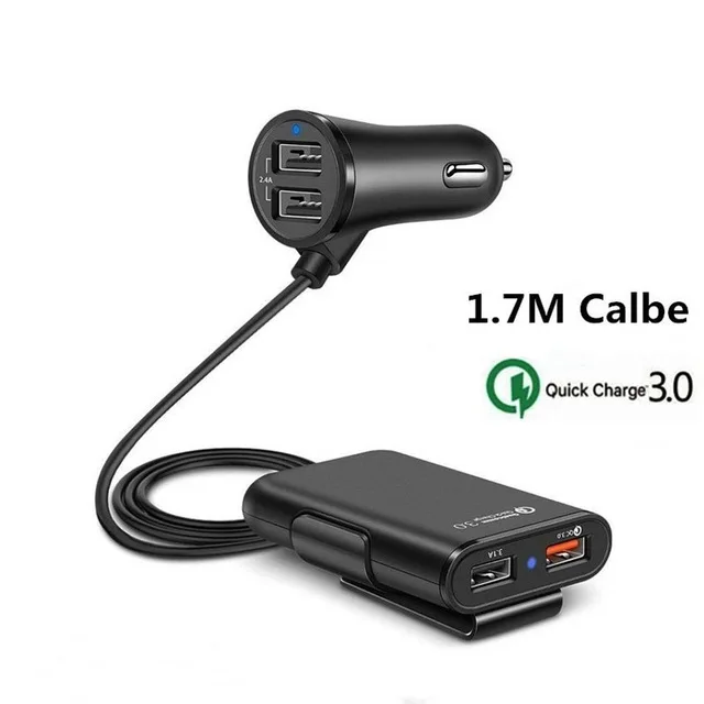 Быстрая зарядка QC 3,0 Автомобильное зарядное устройство 2.4A+ 3.1A 4 порта USB части с 5.6ft удлинитель Кабель для зарядки заднего сиденья с зажимом iPhone - Тип штекера: Black