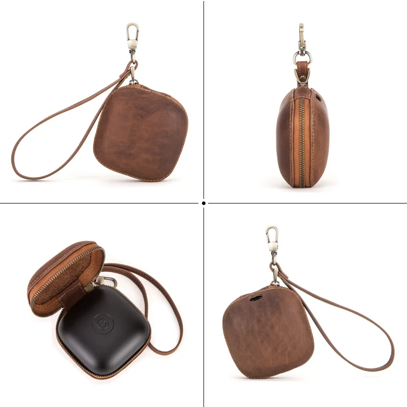 Luxury genuine cowhide leather vintage wireless earphone cases for powerbeats pro retro casual zipper earphone accessories