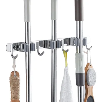 

Broom Mop Holder Wall Mount Stainless Steel Mop Hanger Organizer 3 Racks 4 Hooks for Bathroom Garden HUG-Deals