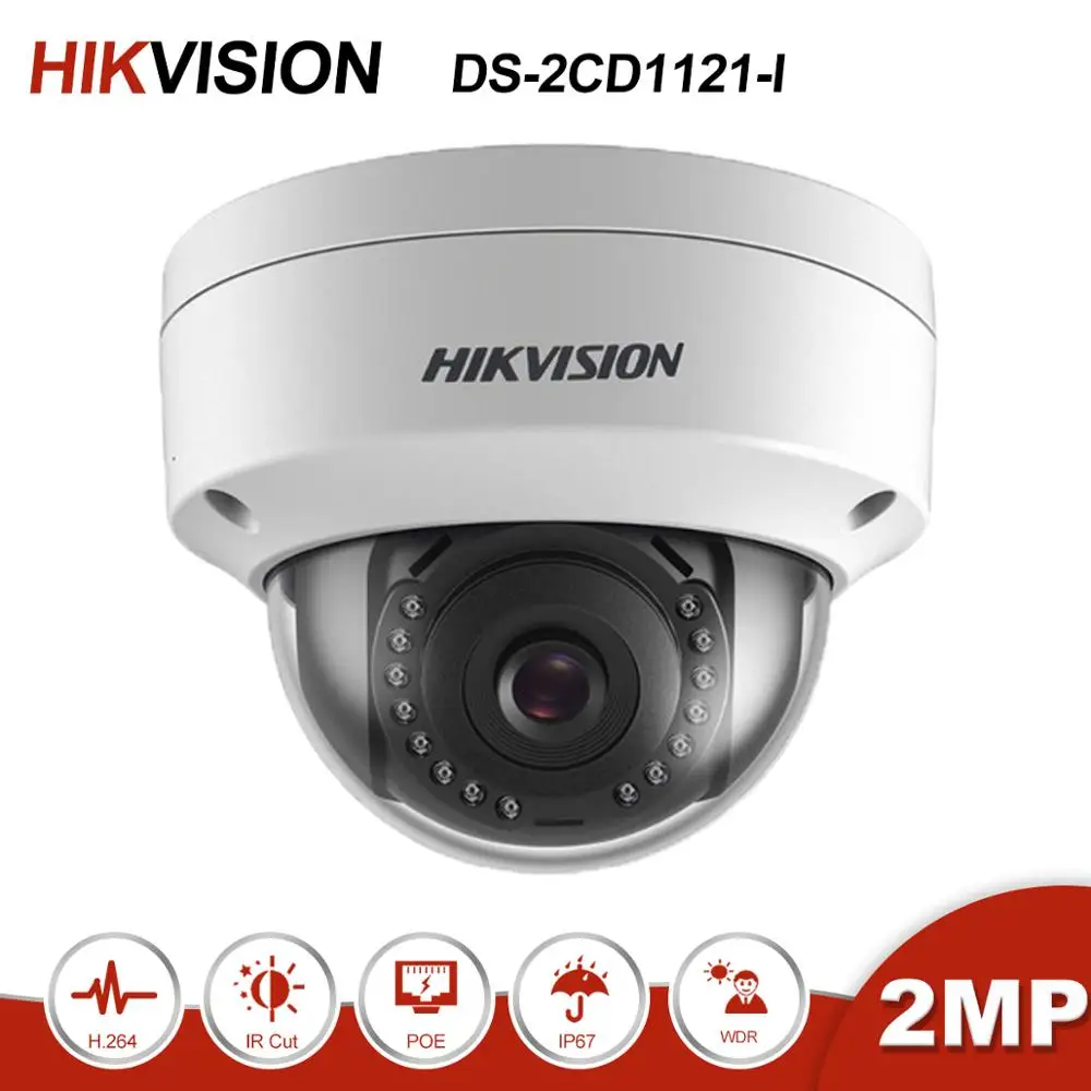 Hikvision DS-2CD1121-I 2MP мини купольная POE IP камера для дома/наружного видеонаблюдения IP67 ночного видения H.265