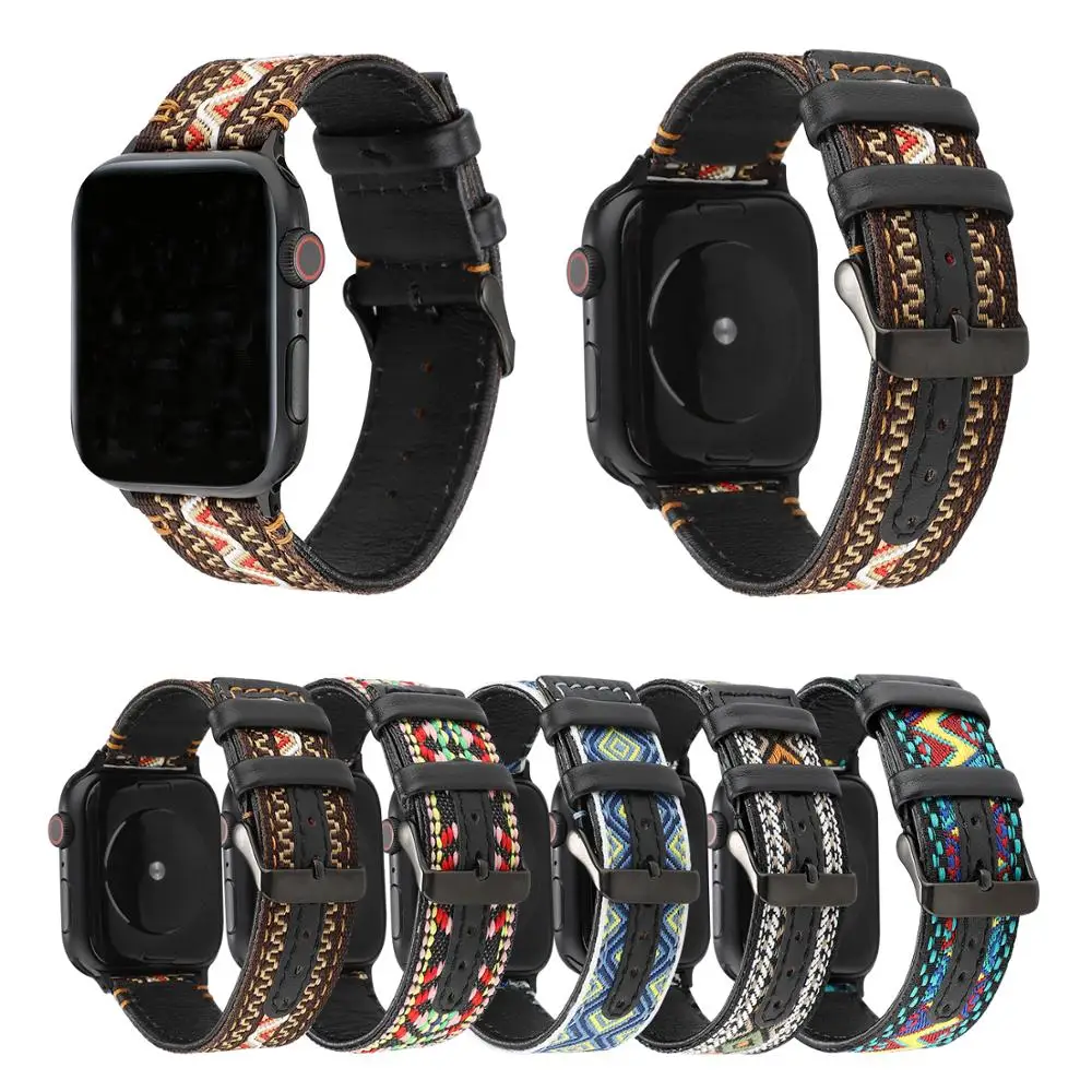 

2020 New Fashion Ethnic Strap Slim Premium Leather Band Replacement Strap Compatible For Apple Watch 42/44mm For Women Men