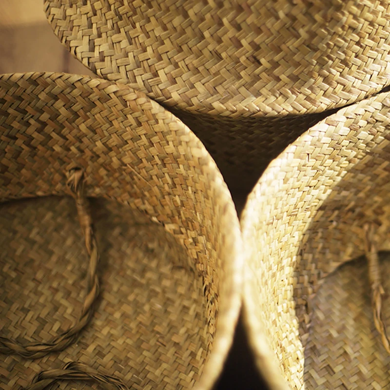 New Popular Handmade Bamboo Storage Baskets Foldable Laundry Straw Wicker Rattan Seagrass Belly Garden Flower Pot Planter Basket
