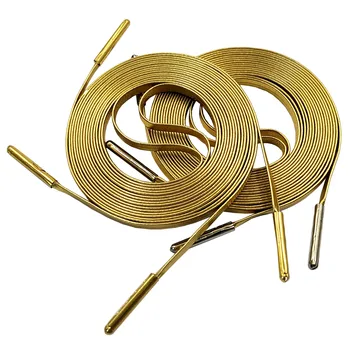 

2 Pairs Novelty Leather Flat Shoelaces with Gold Silver Metal Tip Shoelace for Sneaker Boots Leather Boot Shoe Laces 180cm