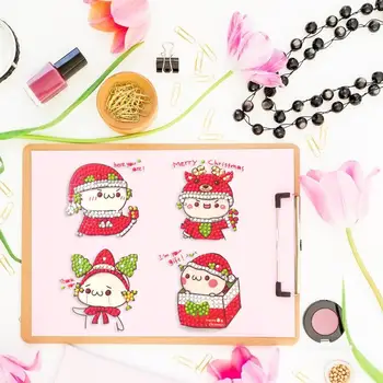 

DIY Non-fading Stickers Full Drill Round Diamond Painting Cartoon Christmas Cactus Pattern Mosaic Sticker Kit Decoration