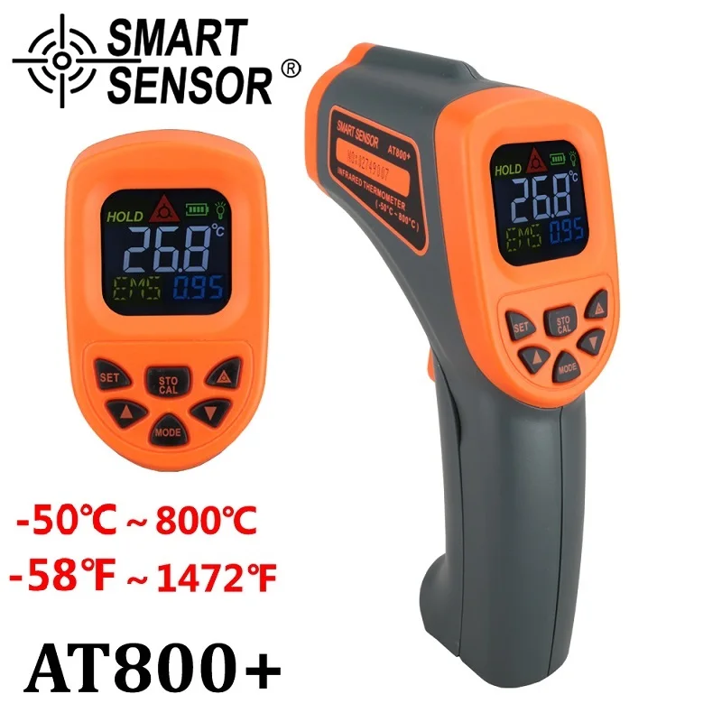 AT800A (-50C-800C) Цифровой инфракрасный термометр 950C 800C 700C Бесконтактный лазерный ИК температура пирометр в форме пистолета тест аквариума излучение регулируемый - Цвет: AT800A (-50C-800C)