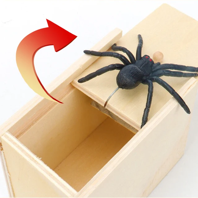 Funny Scare Box Prank Spider Wooden Fidget Anti-stress Interest Play Trick Joke Surprise Adult Halloween Toys For Children Gifts 2