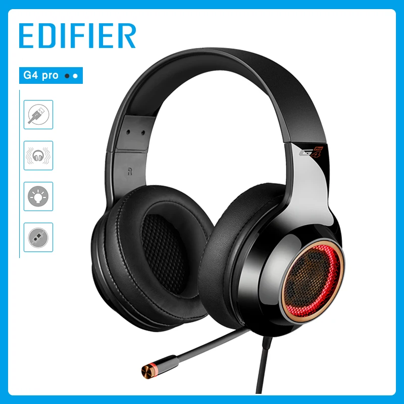 EDIFIER G4 Pro USB игровые гарнитуры микрофон большие наушники с Виртуальным 7,1 объемным звуком RGB огни глубокий бас для ПК ноутбука