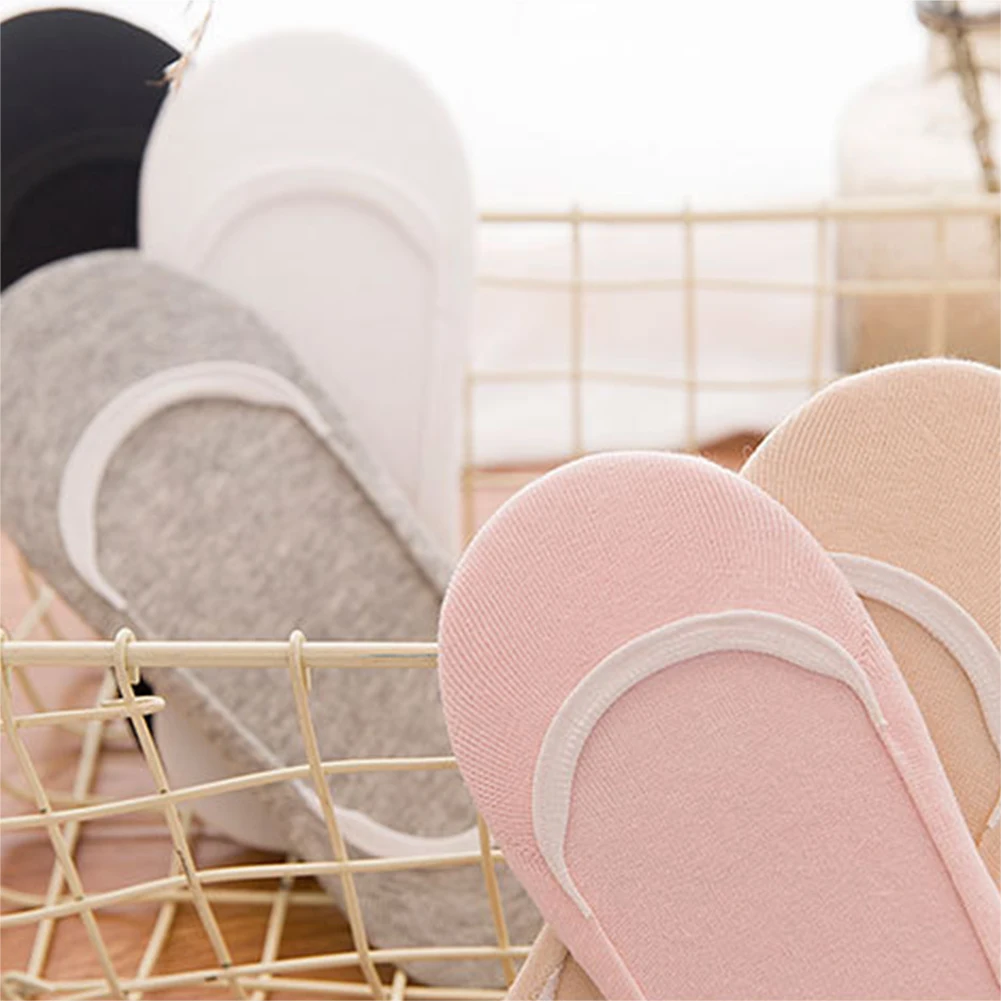 5Pair Thin Sweat-absorbent Boat Socks Women Stretch Cotton Blend Super Shallow Mouth Invisible Socks High Heel Non-Slip Socks